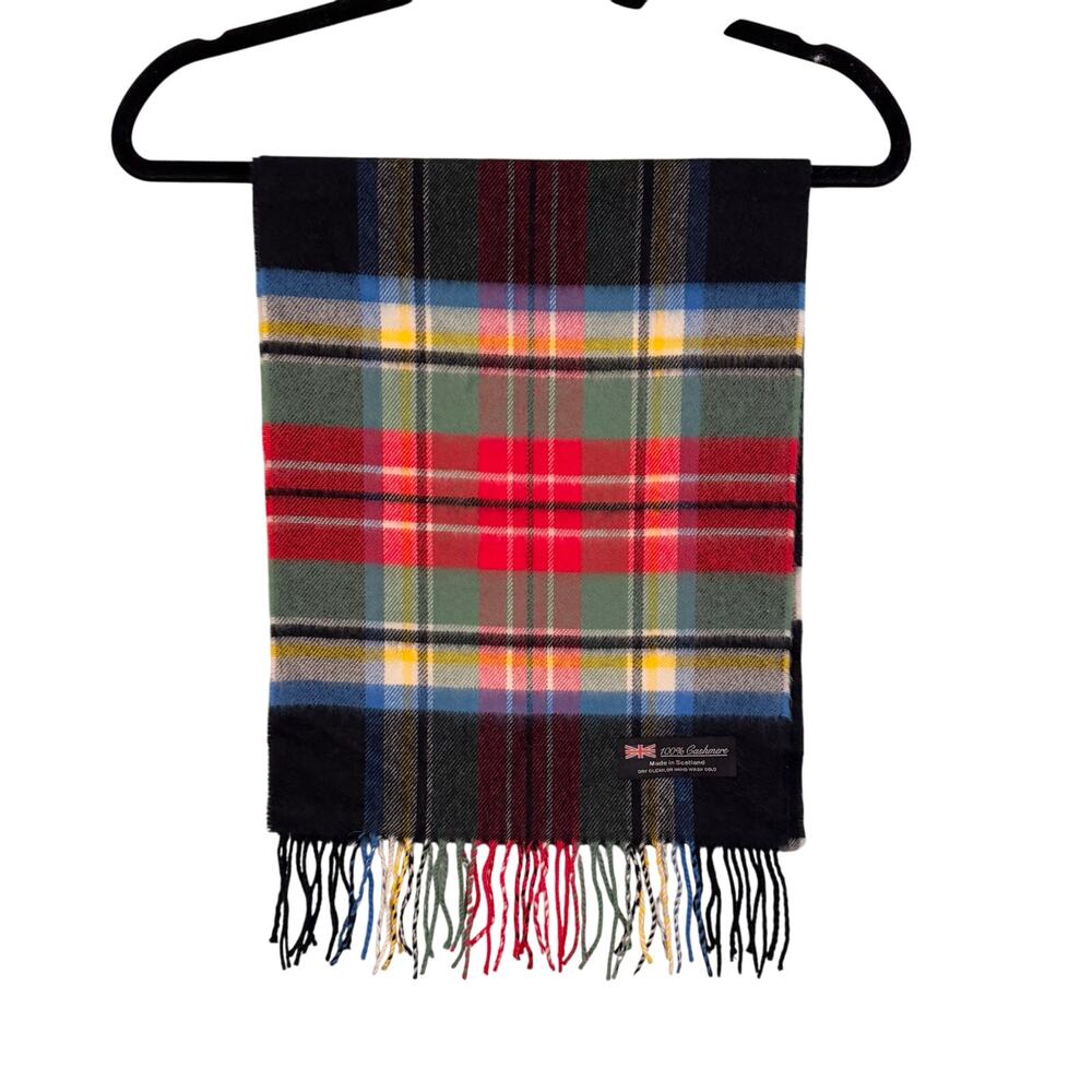 Cashmere Plaid Wrap Neck Scarf Colorful Fringe Winter Preppy Dark Academia OS